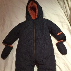 Navy 3 Pommes Infant Snowsuit, size 9-12 months